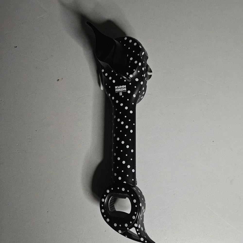 Kuhn Rikon 5-in-1 Ultimate Auto Safety Opener Polka Dot Black White Multi-Tool